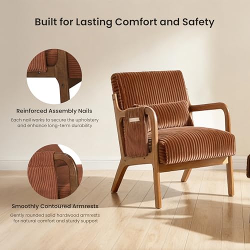 DUMOS Mid Century Modern Accent Chair, Upholstered Armchair with Lumbar Pillow and Solid Wood Frame, Comfy Reading Chair for Small Living Room, Bedroom, Guest Room, Navy Blue