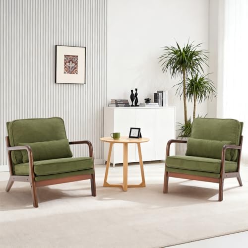 DUMOS Mid Century Modern Accent Chair, Armchair with Lumbar Pillow and Waist Cushion, Solid Wood Frame Lounge Chair for Living Room, Bedroom, Reading Nook, Small Apartment Corner, Ivory White