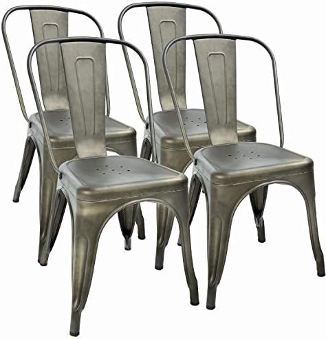 FDW | Metal Dining Chairs | Set of 4 | Black | Stackable Tolix Side Chairs with Backrest | Scratch-Resistant | Non-Slip Feet | Indoor/Outdoor Use | 330 lbs Capacity | for Kitchen & Restaurant