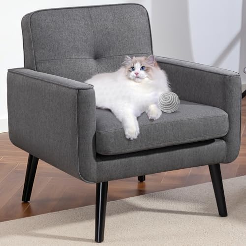 Vogue Furniture Direct Mid Century Accent Chair, PU Leather Modern Chair with Wooden Frame, Cozy Armchair Reading Chair with Comfy Back for Apartment, Living Room, Bedroom, Small Space, Corner, Brown