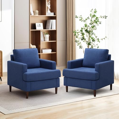 Weture Mid-Century Accent Chair,Modern Linen Fabric Armchair for Living Room,Comfy Upholstered Reading Accent Chairs for Bedroom,Single Sofa Chair with Wood Legs (Beige, 1 Pack)