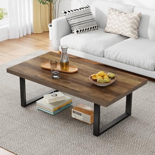 IBF Rustic Coffee Table, Industrial Simple Wooden Living Room Table, Modern Minimalist Farmhouse Rectangle Center Table, Wood and Metal Vintage Tea Coffee Table for Home Bedroom, Rustic Brown, 39 Inch