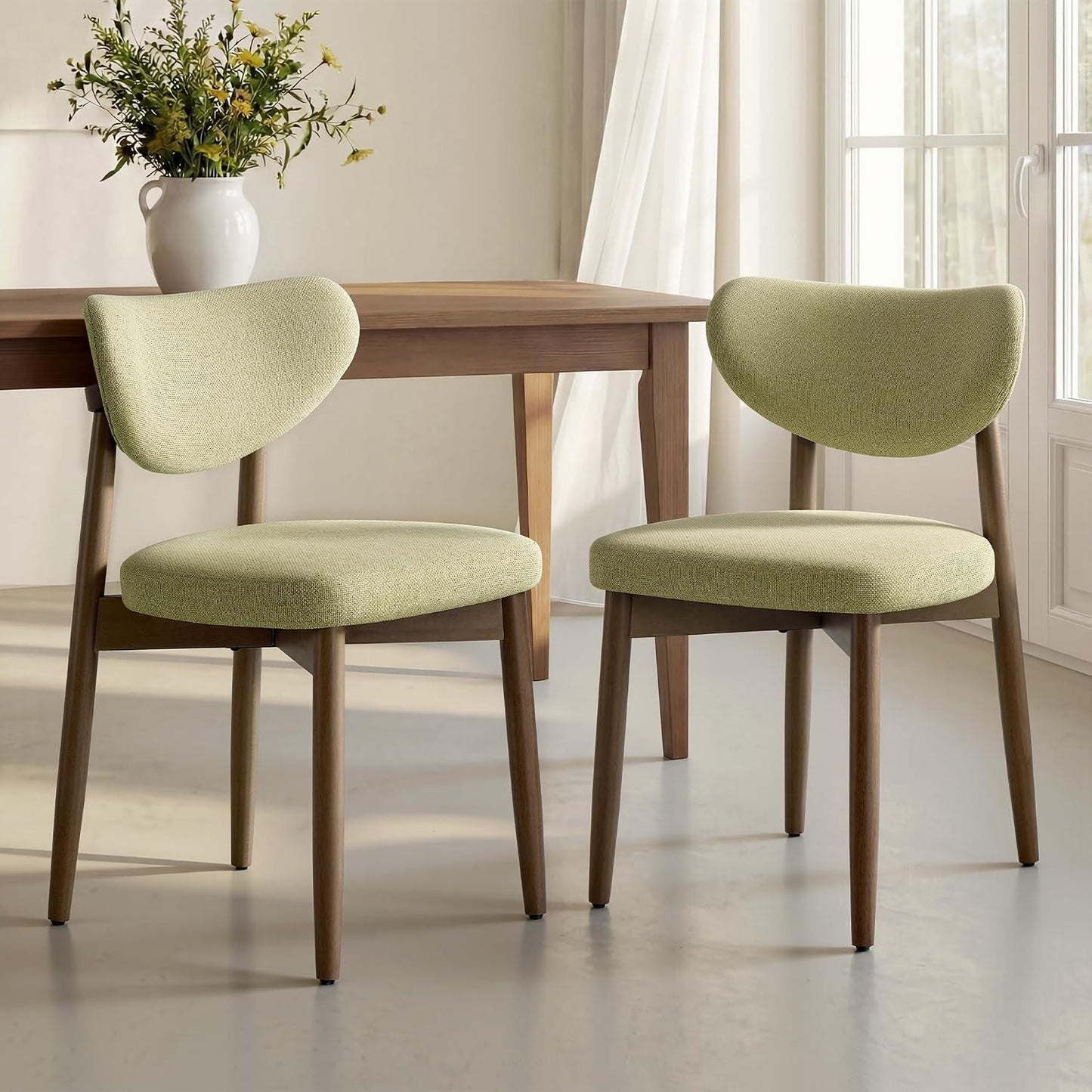 VASAGLE Wooden Dining Chairs Set of 2, Upholstered Kitchen Chairs with Solid Wood Legs, Ergonomic Curved Backrest, Built-in Handle, Mid Century Modern, for Kitchen Dining Vanity, Sage Green — Sage Green / Set of 2