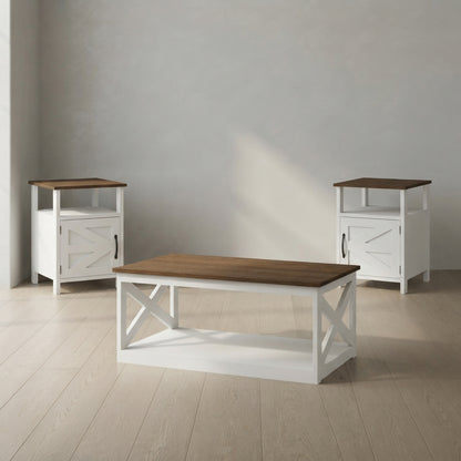 Farmhouse Coffee & End Table Set — 3-Piece with Built-In Power | Ashnook