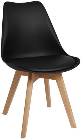 Dining Chairs Set of 4, Modern Upholstered Dining Room Chairs with PU Leather Padded Seat, Armless Kitchen Chairs with Curved Backrest and Solid Wood Legs for Dining Room, Kitchen, Apartment, Black