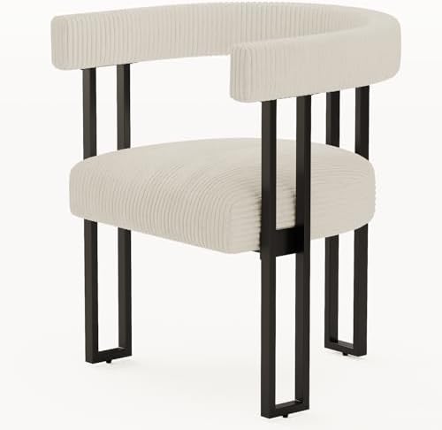 VIRRMO Boucle Dining Chair Set of 4 Corduroy Upholstered Dining Room Chairs Kitchen Chairs with Metal Legs Mid Century Modern Chair for Dining Room, Kitchen (Cream, 4) — Cream / 4 (8)