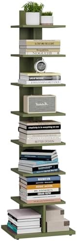 TUTOTAK Book Shelf, Narrow Spine Bookshelf, 8-Tier Bookcase for Small Space | 10.4 x 13.4 x 47.5 Inches Vertical Freestanding Corner Shelf for Living Room, Office, Study, Entryway, Brown BS06BB008 — 6 Tier - Shelf / Olive Green (2)