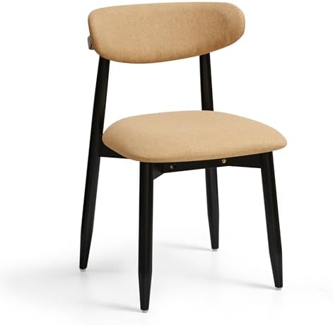 CHUN YI Dining Chairs Set of 4, Upholstered Wooden Dining Room Chairs, Mid Century Modern Fabric Kitchen Chair with Ergonomic Curved Backrest, Beige (Only Chairs) — Khaki / Set of 2 (2)