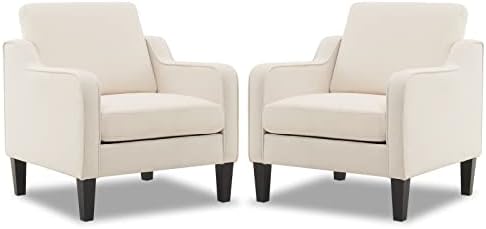VINGLI Accent Chair for Living Room Chairs Light Brown Reading Chair for Bedroom Scooped Arm Chair Mid Century Modern Accent Chairs Upholstered Comfy Chair for Apartment, Waiting Room — 2 / Beige Linen (2)