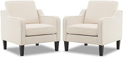 VINGLI Accent Chair for Living Room Chairs Light Brown Reading Chair for Bedroom Scooped Arm Chair Mid Century Modern Accent Chairs Upholstered Comfy Chair for Apartment, Waiting Room — 2 / Beige Linen (2)