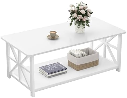 GreenForest Round Corners Coffee Table for Living Room | Rustic Style Center Table with Storage Shelf,39 Inch Space Saving Sofa Table,Easy Assembly,Gray Wash