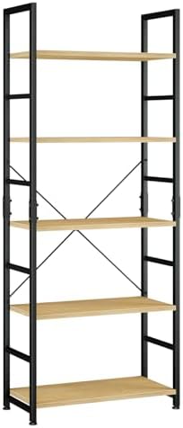 NUMENN 5 Tier Bookshelf, Tall Bookcase Shelf Storage Organizer, Modern Book Shelf for Bedroom, Living Room and Home Office, Vintage — 5 Tier / Natural (2)