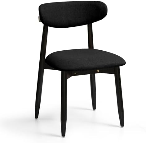 CHUN YI Dining Chairs Set of 4, Upholstered Wooden Dining Room Chairs, Mid Century Modern Fabric Kitchen Chair with Ergonomic Curved Backrest, Beige (Only Chairs) — Black / Set of 2 (2)