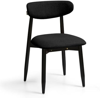 CHUN YI Dining Chairs Set of 4, Upholstered Wooden Dining Room Chairs, Mid Century Modern Fabric Kitchen Chair with Ergonomic Curved Backrest, Beige (Only Chairs) — Black / Set of 2 (2)