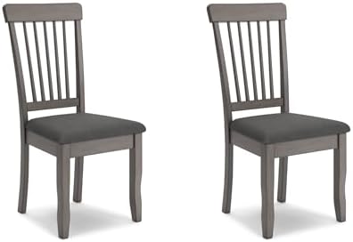 Signature Design by Ashley Berringer | Spindle Back 18" Dining Chairs (Set of 2) – Rustic Light Brown with Upholstered Cushioned Seat — Grey (2)