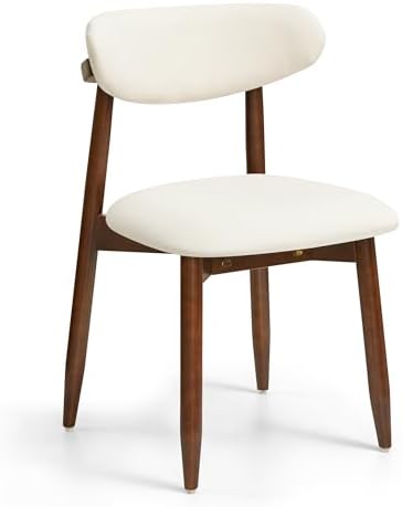 CHUN YI Dining Chairs Set of 4, Upholstered Wooden Dining Room Chairs, Mid Century Modern Fabric Kitchen Chair with Ergonomic Curved Backrest, Beige (Only Chairs) — Beige / Set of 4 (10)