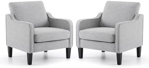 VINGLI Accent Chair for Living Room Chairs Light Brown Reading Chair for Bedroom Scooped Arm Chair Mid Century Modern Accent Chairs Upholstered Comfy Chair for Apartment, Waiting Room — 1 / Gray Linen (2)