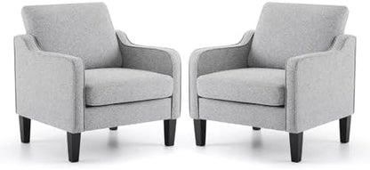 VINGLI Modern Accent Chairs Set of 2, Beige Living Room Chairs Comfy Armchair for Bedroom, Upholstered Sofa Chair Reading Chair for Small Spaces, Apartment, Waiting Room — 1 / Gray Linen (2)