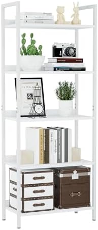 NUMENN Bookshelf, 5 Tier Bookshelves, Home Office Bookcase Shelf Storage Organizer, Free Standing Storage Shelving Unit for Bedroom, Living Room and Home Office, Vintage — 5 Tier(Wide) / White (2)