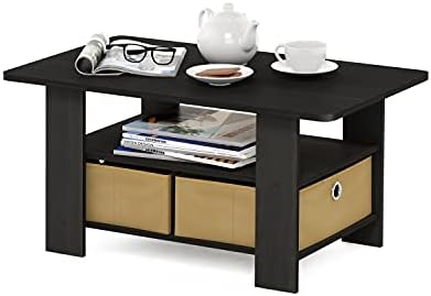 Furinno Coffee Table with Bins, Espresso/Brown