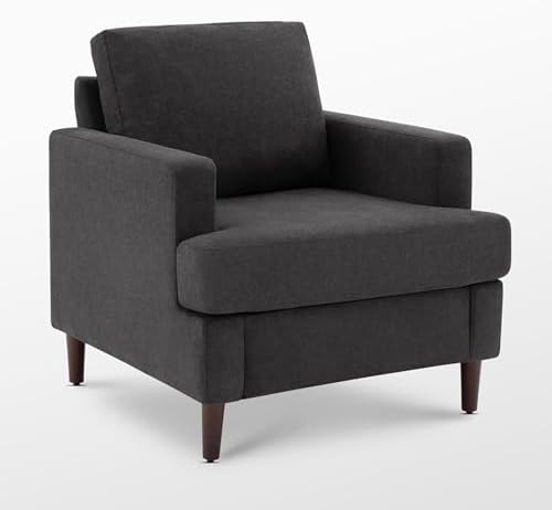 Weture Mid-Century Accent Chair,Modern Linen Fabric Armchair for Living Room,Comfy Upholstered Reading Accent Chairs for Bedroom,Single Sofa Chair with Wood Legs (Beige, 1 Pack) — Dark Grey / 1 Pack (2)