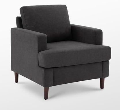 Weture Mid-Century Accent Chair,Modern Linen Fabric Armchair for Living Room,Comfy Upholstered Reading Accent Chairs for Bedroom,Single Sofa Chair with Wood Legs (Beige, 1 Pack) — Dark Grey / 1 Pack (2)