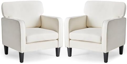 DUMOS Dark Grey Modern Accent Chairs for Living Room, Corner Chairs for Adults, Reading Armchair with Armrest and Backrest, Comfy Lounge Seating for Bedroom Reception Waiting Room — Beige / 1 Pcs (2)