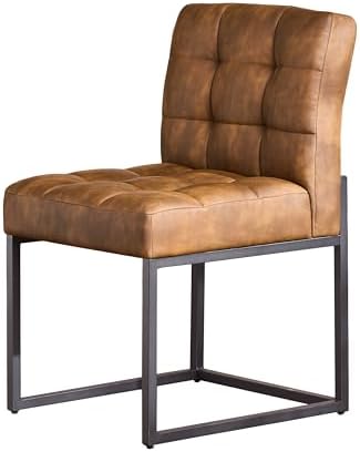 GrandNoor Coffee Faux Leather Dining Chairs Set of 4, Mid-Century Modern Dining Room Chairs with Armless, Checkered Kitchen Chair with Metal Legs — Coffee / 4PCS Dining Chairs (9)
