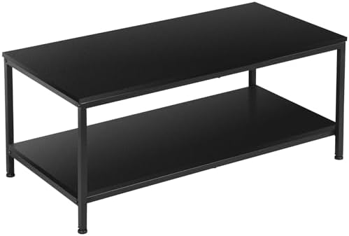 SUPER DEAL 2-Tier Industrial Coffee Table with Storage Shelf for Small Apartment Living Room, Rectangle Wood and Stable Metal TV Stand Side End Table, Rustic Brown