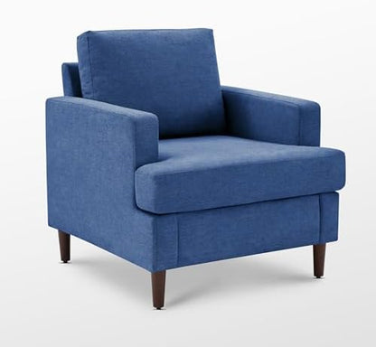 Weture Mid-Century Accent Chair,Modern Linen Fabric Armchair for Living Room,Comfy Upholstered Reading Accent Chairs for Bedroom,Single Sofa Chair with Wood Legs (Beige, 1 Pack) — Blue / 1 Pack (2)