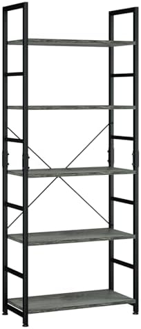 NUMENN 5 Tier Bookshelf, Tall Bookcase Shelf Storage Organizer, Modern Book Shelf for Bedroom, Living Room and Home Office, Vintage — 5 Tier / Dark Grey (2)