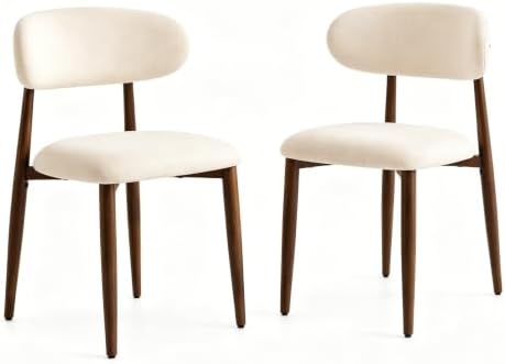 UVV Dining Chairs Set of 4, Metal Kitchen Chairs with Modern Fabric Upholstered for Dining Room, Beige — Beige Seat / Walnut-grain Metal Legs / 2 (2)