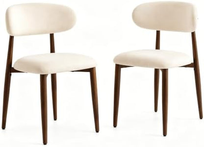 UVV Dining Chairs Set of 4, Metal Kitchen Chairs with Modern Fabric Upholstered for Dining Room, Beige — Beige Seat / Walnut-grain Metal Legs / 2 (2)