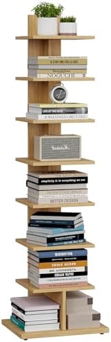 TUTOTAK Book Shelf, Narrow Spine Bookshelf, 8-Tier Bookcase for Small Space | 10.4 x 13.4 x 47.5 Inches Vertical Freestanding Corner Shelf for Living Room, Office, Study, Entryway, Brown BS06BB008 — 8 Tier / Natural (2)