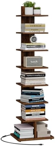 TUTOTAK Book Shelf, Narrow Spine Bookshelf, 8-Tier Bookcase for Small Space | 10.4 x 13.4 x 47.5 Inches Vertical Freestanding Corner Shelf for Living Room, Office, Study, Entryway, Brown BS06BB008 — 8 Tier / Rustic Brown(led Light) (2)
