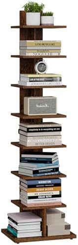 TUTOTAK Book Shelf, Narrow Spine Bookshelf, 8-Tier Bookcase for Small Space | 10.4 x 13.4 x 47.5 Inches Vertical Freestanding Corner Shelf for Living Room, Office, Study, Entryway, Brown BS06BB008 — 8 Tier / Rustic Brown (10)