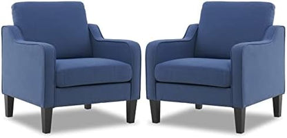VINGLI Accent Chair for Living Room Chairs Light Brown Reading Chair for Bedroom Scooped Arm Chair Mid Century Modern Accent Chairs Upholstered Comfy Chair for Apartment, Waiting Room — 1 / Navy Blue Linen (2)