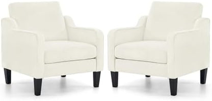VINGLI Accent Chair for Living Room Chairs Light Brown Reading Chair for Bedroom Scooped Arm Chair Mid Century Modern Accent Chairs Upholstered Comfy Chair for Apartment, Waiting Room — 2 / Cream White Chenille (2)