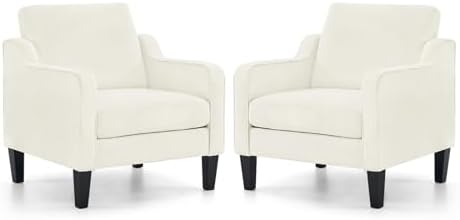 VINGLI Accent Chair for Living Room Chairs Olive Green Reading Chair for Bedroom Scooped Arm Chair Mid Century Modern Accent Chairs Upholstered Comfy Chair for Apartment, Waiting Room — 2 / Cream White Chenille (2)