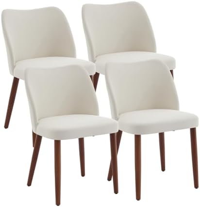 GarveeHome Wooden Dining Chair Set of 4 Upholstered Fabric Dining Chair | Modern Kitchen Chairs with Curved Backrest Leveling Feet for Dining Room, Living Room, , No tool assembly, No Wobble, White