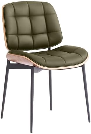 GrandNoor Mid Century Modern Dining Chairs with Walnut Grain Back, Brown Faux Leather Dining Room Chairs Set of 2, Checkered Soft Cushion Kitchen Chairs with Adjustable Foot Pads — A-green / Set of 2 (2)