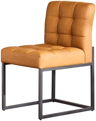 GrandNoor Coffee Faux Leather Dining Chairs Set of 4, Mid-Century Modern Dining Room Chairs with Armless, Checkered Kitchen Chair with Metal Legs — Brown / 2PCS Dining Chairs (2)
