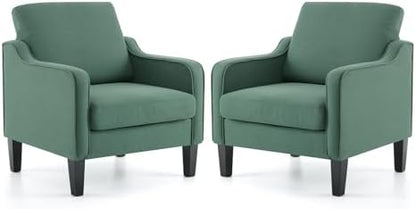 VINGLI Accent Chair for Living Room Chairs Olive Green Reading Chair for Bedroom Scooped Arm Chair Mid Century Modern Accent Chairs Upholstered Comfy Chair for Apartment, Waiting Room — 1 / Green Linen (2)