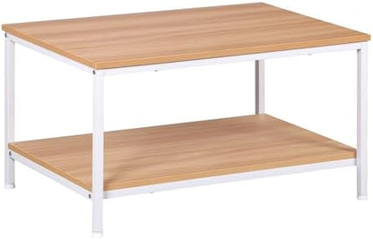 SUPER DEAL 2-Tier Industrial Coffee Table with Storage Shelf for Small Apartment Living Room, Rectangle Wood and Stable Metal TV Stand Side End Table, Rustic Brown