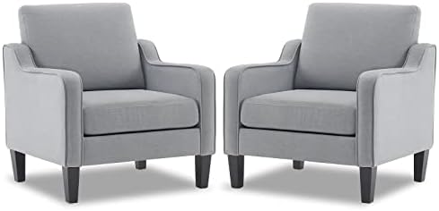 VINGLI Accent Chair for Living Room Chairs Light Brown Reading Chair for Bedroom Scooped Arm Chair Mid Century Modern Accent Chairs Upholstered Comfy Chair for Apartment, Waiting Room — 2 / Light Grey Linen (2)