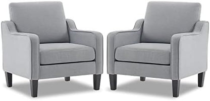 VINGLI Accent Chair for Living Room Chairs Olive Green Reading Chair for Bedroom Scooped Arm Chair Mid Century Modern Accent Chairs Upholstered Comfy Chair for Apartment, Waiting Room — 2 / Light Grey Linen (2)