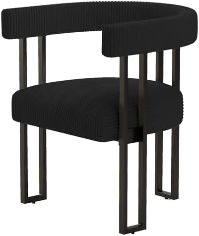 VIRRMO Boucle Dining Chair Set of 4 Corduroy Upholstered Dining Room Chairs Kitchen Chairs with Metal Legs Mid Century Modern Chair for Dining Room, Kitchen (Cream, 4) — Black / 2 (2)