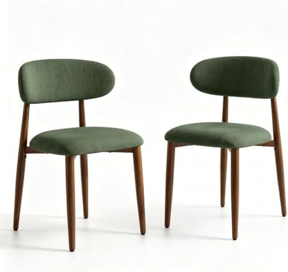 UVV Dining Chairs Set of 4, Metal Kitchen Chairs with Modern Fabric Upholstered for Dining Room, Beige — Green Seat / Walnut-grain Metal Legs / 2 (2)
