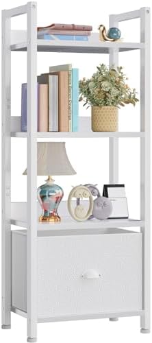 Furologee 5 Tier Bookshelf with Drawer, Tall Narrow Bookcase with Shelves, Wood and Metal Bookshelves Storage Organizer, Industrial Display Standing Shelf Unit for Bedroom, Living Room, Rustic Brown