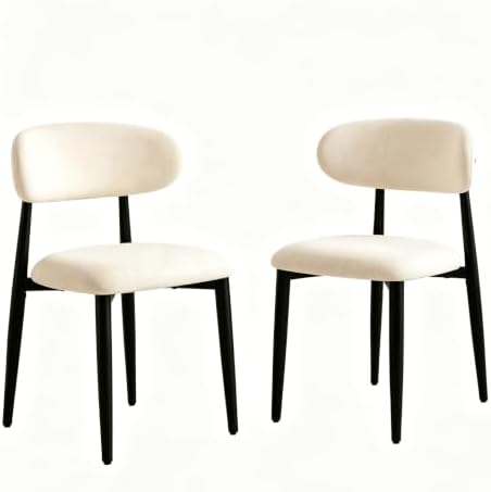 UVV Dining Chairs Set of 4, Metal Kitchen Chairs with Modern Fabric Upholstered for Dining Room, Beige — Beige Seat / Black Legs / 2 (2)